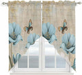 Spring Flowers Swag Valances for Windows, Vintage Rustic Tulips Floral Butterfly Khaki Rod Pocket Kitchen Curtains Valance, Kitchen Window Curtains Swag for Cafe Living Room, 2 Panels, 36x45 inch