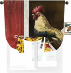 Tie Up Curtains for Windows, Chicken Sunflowers Adjustable Balloon Nature Linen Textured Kitchen Curtain, Farmhouse Animals Red Barn Bees Room Darkening Curtains for Glass Door, 42 x 45 in