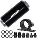 Inline Fuel Filter 100 Micron with 6AN 8AN 10AN Fuel Filter Adapter Universal 50MM, 1 set Inline fuel filter Black