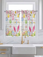 Happy Easter Kitchen Curtains 45 Inches length, Spring Watercolor Bunny Eggs Flower Grey Plaid Window Treatment Curtain Drapes, Lightweight Window Panels for Living Room Bedroom, 52"x45", 2 Panels