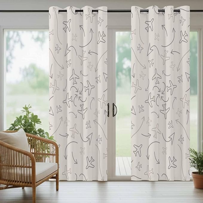 Abstract Airline Route Waterproof Outdoor Curtains for Patio, Windproof Weatherproof Curtains with Weighted Hem, Vintage Aircraft Arrows Light Filtering Privacy Drapes for Porch 54"x 95"
