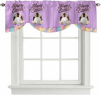 Purple Easter Tie Up Valance Curtains for Windows, Kitchen Curtains Window Shades, Spring Cartoon Bunny Colorful Eggs Wood Grain Light Filtering Curtain Valances for Bedroom/Bathroom/Cafe 42"x12"
