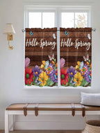 Spring Flowers Kitchen Curtains 45 Inches length, Watercolor Farmhouse Colorful Wooden Grain Window Treatment Curtain Drapes, Lightweight Window Panels for Living Room Bedroom, 52"x45", 2 Panels
