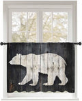 Sheer Curtains 54 Inch Length, White Brown Bear Semi Sheer Curtains Light Filtering Window Treatment, Rustic Counrty Vintage Wood Grain Privacy Voile Drapes for Living Room Bedroom 52x54 Inch
