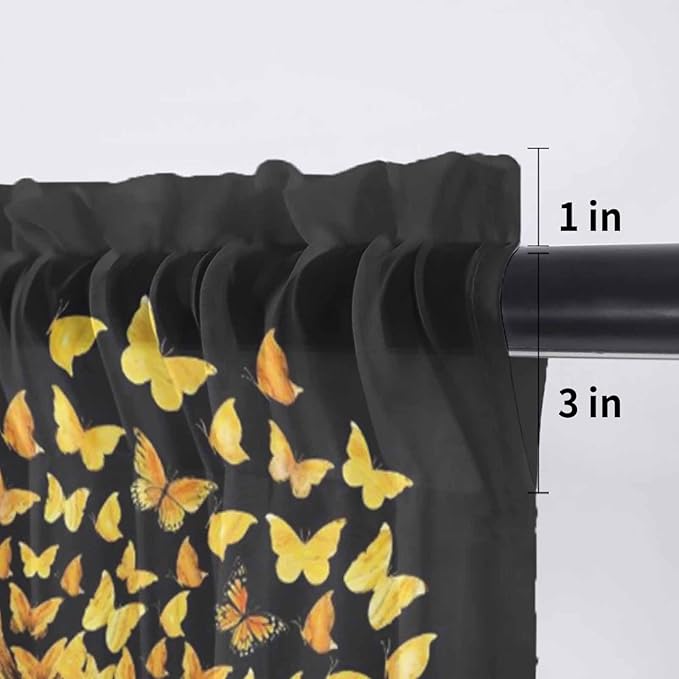YOU ARE MY SUNSHINE Sheer Valance Curtains, Summer Sunflowers Golden Gradient Butterflies Light Filtering Kitchen Valances Rod Pocket Voile Curtain Treatment for Bedroom/Living Room/Basement 54Wx18L