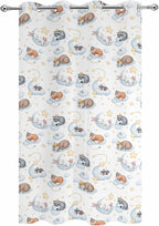 Cartoon Animals Outdoor Curtains for Patio Raccoons Rabbits Moon Waterproof Outside Curtains with Grommet Top Weatherproof Curtain for Cabana Pergola Gazebo, 1 Panel, 54" W x 84" L