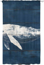 Sheer Curtains 96 Inches Long, Summer Whale Semi Sheer Curtains Light Filtering Window Treatment, Ocean Vintage Wooden Grain Blue Privacy Voile Drapes for Living Room Bedroom 52x96 Inch