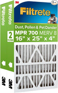 Filtrete 16x25x4 AC Furnace Air Filter, MPR 700, MERV 8, Fits Lennox & Honeywell Device, Capture Dust, Pollen & Pet Dander, Electrostatic Air Cleaning Filter, 2-Pack (actual size 15.88x24.56x4.31 in)