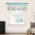 Summer Beach Sheer Valance Curtains, Green Ocean Colorful Coral Shell Seaweed Starfish Sandy Light Filtering Kitchen Valances Rod Pocket Voile Curtain for Bedroom/Living Room/Basement 42Wx18L