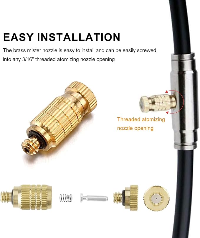20pcs High Pressure Atomizer Nozzle Brass Misting Nozzles for Outdoor Cooling System, Landscaping, Greenhouse Irrigation, Air Humidification, Anti-Drip Fogging Spray Head(0.016"/0.4mm)