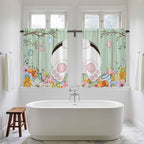 Easter Kitchen Tier Curtains 45 Inch Long 2 Panel Set,Rod Pocket Short Window Treatment,Spring Watercolor Bunny Eggs Wooden Grain Green Light Filtering Curtains & Drapes for Bathroom 27.5"W x 45"L
