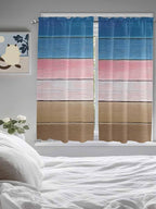 Blue Pink Brown Gradient Wood Grain Window Valance Curtains, Vintage Wood Board Light Filtering Kitchen Valance with 3-inch Rod Pocket for Living Room Bathroom Bedroom,2 Panel,52x72In