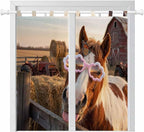 Farm Horses Living Room Curtains 84 Inch Length, Window Curtains Tab Top, Farmhouse Barn Funny Animals Butterfly Light Filtering Window Treatments Drapes 42"x84" 2 Panel