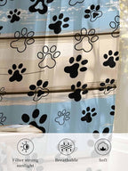 Sheer Curtains 54 Inch Length, Blue Beige Paw Print Semi Sheer Curtains Light Filtering Window Treatment, Vintage Farmhouse Rustic Wooden Grain Privacy Voile Drapes for Living Room Bedroom 52x54 Inch
