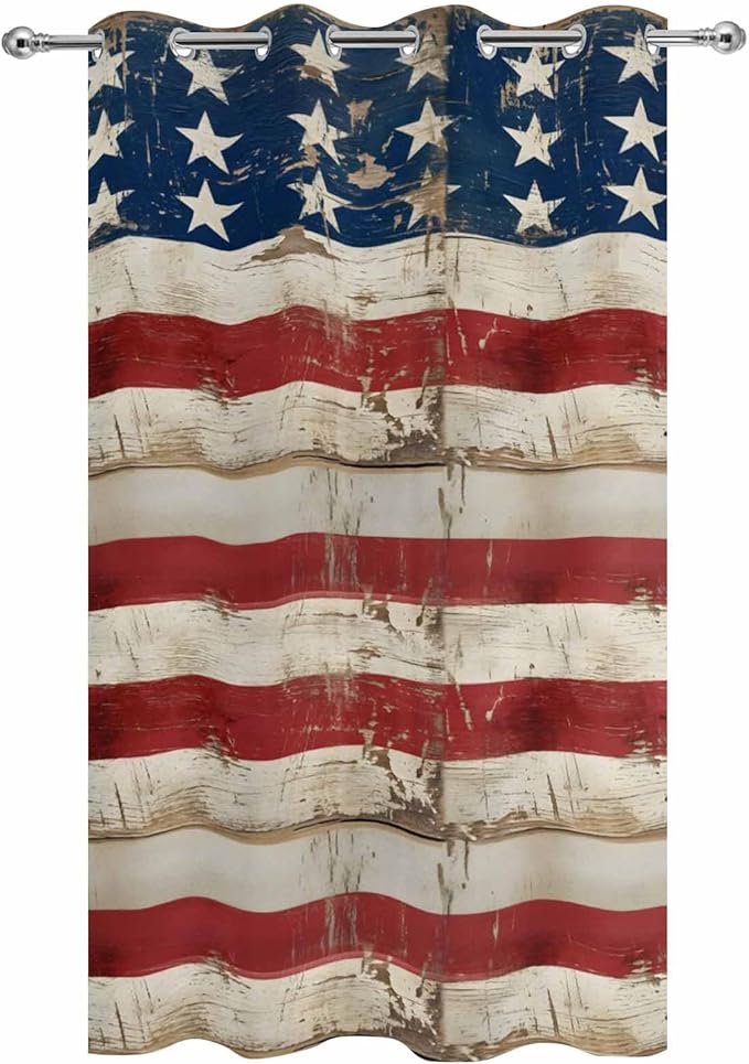 4th of July Outdoor Curtains for Patio USA Flag Independence Day Vintage Waterproof Outside Curtains with Grommet Top Weatherproof Curtain for Cabana Pergola Gazebo, 1 Panel, 54" W x 95" L