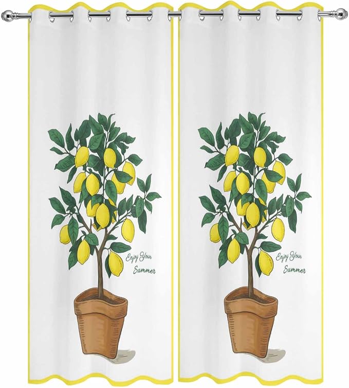 Lemons Outdoor Curtains for Patio Summer Fruit Lemon Tree Waterproof Outside Curtains with Grommet Top Weatherproof Curtain for Cabana Pergola Gazebo, 2 Pack, 54" W x 108" L