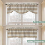 Brown Ombre Wooden Tie Up Valance Curtains for Windows, Kitchen Curtains Window Shades, Farmhouse Retro Khaki Wood Light Filtering Roman Curtain Valances for Bedroom/Bathroom/Cafe 42"x18"