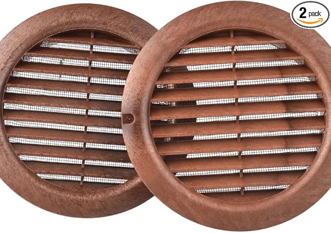 VENTS-US - 4" Brown Round Plastic Vent Cover with Built-in Insect Screen Mesh and Flange for Air Supply or Exhaust Air Applications - Compatible with 4 Inch Diameter Ducts (2-Pack)