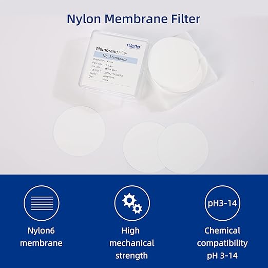 100 PCS Nylon Disc Membrane Filters 47mm 0.1µm Pore Size pH 5-12