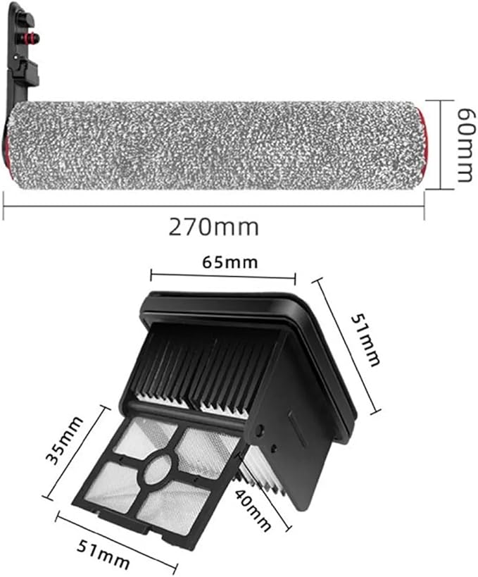 Main Roller Brushes Filter，Compatible For Dreame， H40 Ultra/H40 Pro Wet Dry Vacuum Cleaner Floor Scrubber Parts(D)
