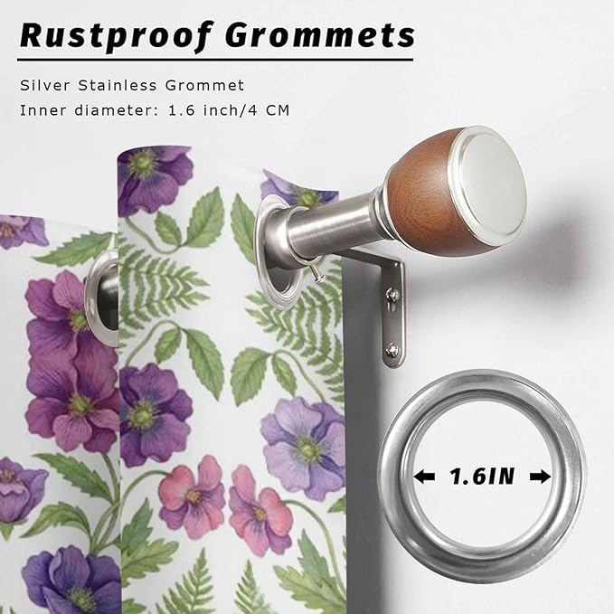 Flowers Outdoor Curtains for Patio Summer Floral Pastoral Farmhouse Plant Waterproof Outside Curtains with Grommet Top Weatherproof Curtain for Cabana Pergola Gazebo, 1 Panel, 54" W x 108" L