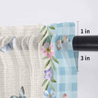 Easter Sheer Valances for Windows 54"x18", Light Filtering Kitchen Curtains Valance, Gnomes Colorful Eggs Butterfly Flowers Blue Check Rod Pocket Chiffon Curtains for Living Room Bedroom Cafe