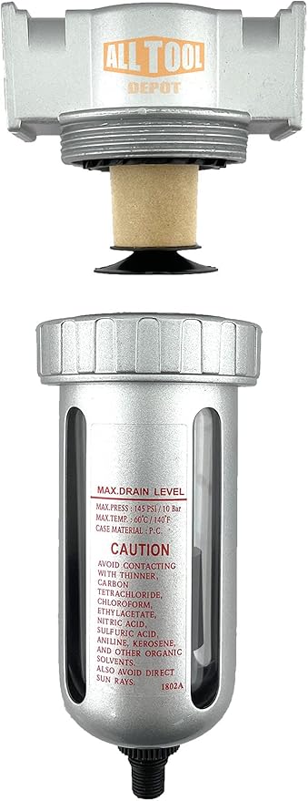 1/2" NPT MID FLOW Particulate Filter/Water Trap For Air Compressor Compressed Air Lines, 5u With Poly Bowl And Metal Bowl Guard (AUTO DRAIN)
