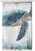 Sheer Curtains 84 Inches Long, Sea Turtle Teal Blue Semi Sheer Curtains Light Filtering Window Treatment, Summer Coastal Ocean Wood Grain Privacy Voile Drapes for Living Room Bedroom 52x84 Inch