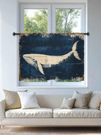 Sheer Curtains 45 Inch Length, Ocean Whale Blue Semi Sheer Curtains Light Filtering Window Treatment, Summer Coastal Vintage Wood Grain Privacy Voile Drapes for Living Room Bedroom 52x45 Inch