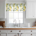 Spring Summer Lemon Sheer Valance Curtains, Leaf Flower White Wood Grain Light Filtering Kitchen Valances Rod Pocket Voile Curtain Window Treatment for Bedroom/Living Room/Basement 42Wx12L