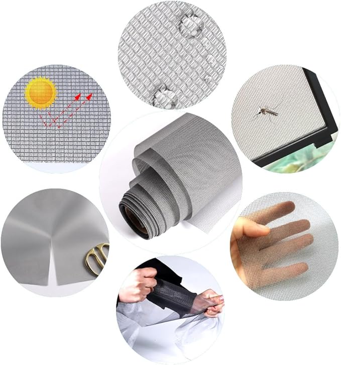 High Density dustproof and Pollen Proof net Window Screen mesh roll Used to Replace Screen Windows and Doors (Grey high-Density mesh,787''×37''(2000×95cm)