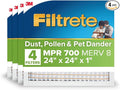 Filtrete 24x24x1 AC Furnace Air Filter, MPR 700, MERV 8, Tough on Pollen, Easy on Airflow, 3-Month Pleated 1-Inch Electrostatic Air Cleaning Filter, 4-Pack (Actual Size 23.81 x 23.81 x 0.81 in)