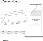 CHETTO C Stainless Steel Range Hood Cover with 4-Speed Vent Hood Insert Custom Handcrafted Metal Kitchen Fan with Towel Rack LED Light 60"W x27"D x27"H White Island Mount