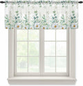 Eucalyptus Leaves Daisy Sheer Valance Curtains, Summer Farmhouses Flower Light Filtering Kitchen Valances Rod Pocket Voile Curtain Window Treatment for Bedroom/Living Room/Basement 54Wx18L