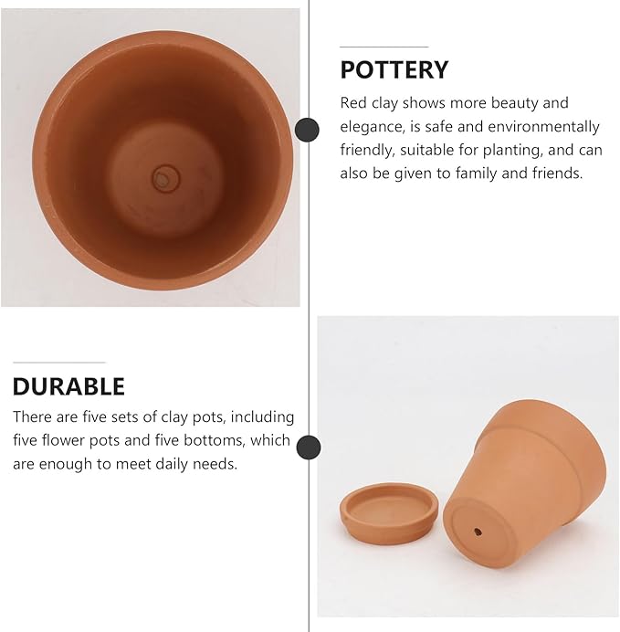 Veemoon 5pcs Red Clay Succulent Flower Pots with Drainage and Saucers, 8x8cm Terracotta Planters for Indoor Outdoor Garden, Breathable Baked Clay Containers for Home Planting