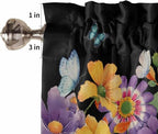 Spring Flowers Bedroom Curtains 63 Inches length, Watercolor Country Colorful Floral Black Window Treatment Curtain Drapes, Rod Pocket Curtain Panels for Living Room Kitchen, 42"x63", 2 Panels