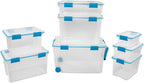 Sterilite 4-Pack Gasket Box, Home Storage Organizer Bins with Lids, 37 Quart – Stackable Clear Plastic Containers for Bedroom, Bathroom, Garage, Basement, or Attic