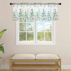 Eucalyptus Leaves Daisy Sheer Valance Curtains, Summer Farmhouses Flower Light Filtering Kitchen Valances Rod Pocket Voile Curtain Window Treatment for Bedroom/Living Room/Basement 54Wx18L