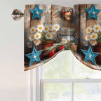 Country Flower Tie Up Valance for Window, Western Texas Star Butterfly Barn Door Adjustable Balloon Window Shade Valance Curtain for Kitchen Cafe Bathroom Window Treatment Panel 42''x12''