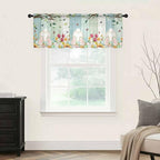 Easter Sheer Valances for Windows 42"x12", Light Filtering Kitchen Curtains Valance, Spring Watercolor Eggs Country Tulip Wooden Grain Rod Pocket Chiffon Curtains for Living Room Bedroom Cafe