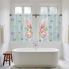 Easter Kitchen Curtains 45 Inch Long 2 Panel Set, Rod Pocket Window Treatment, Spring Rabbits Ears Feet Flowers Wooden Grain Light Filtering Short Curtains & Drapes for Bathroom Laundry 52"W x 45"L