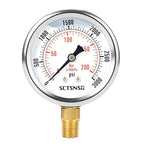 2-1/2" Dial Size, 0-3000 Psi Pressure Gauge, Glycerin Liquid Filled, 1/4" NPT Lower Mount, Stainless Steel Case, for Regulator, Brew Setup, Beer, Kombucha, HVAC, Hydraulic, High Pressure Test