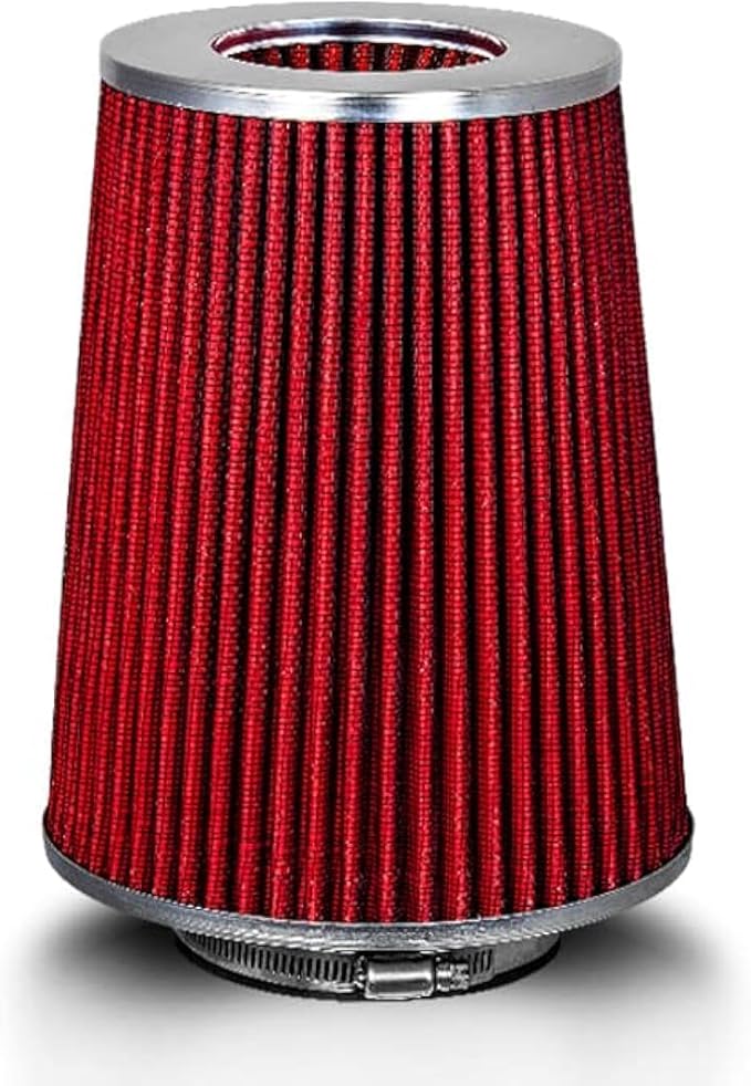 RED 4 inch 102 mm Inlet Truck Air Cone Replacement Performance Washable Clamp-On Dry Air Filter (8" Tall)