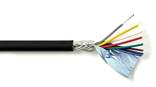 8C 22AWG AMSB Shielded Cable Wire (UL2464) - Highly Flexible Str TC, PVC Ins, OS+TC BRD, PVC JKT for CNC Machine, Stepper Motor, VFD Spindle (Matte Black 25FT)