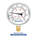 MEASUREMAN 2-1/2" Dial Size, Glycerin Filled Pressure Gauge, 30inHG-60psi, 304 Stainless Steel Case, 1/4" NPT Lower Mount