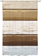 Sheer Curtains 72 Inches Long, Wood Grain Brown Semi Sheer Curtains Light Filtering Window Treatment, Farmhouse Vintage Country Geometric Privacy Voile Drapes for Living Room Bedroom 52x72 Inch