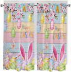 Colorful Easter Bedroom Curtains 63 Inches length, Spring Watercolor Bunny Egg Flower Wood Grain Window Treatment Curtain Drapes, Rod Pocket Curtain Panels for Living Room Kitchen, 42"x63", 2 Panels