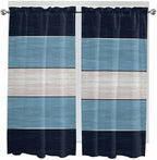 Vintage Country Woodcuts Window Valance Curtains, Blue Gradient Striped Light Filtering Kitchen Valance with 3-inch Rod Pocket for Living Room Bathroom Bedroom,2 Panel,42x63In