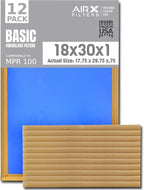 18x30x1 Air Filter Comparable to MPR 100 Basic Economy Furnace Filters, 12 Pack of Non Pleated Fiberglass Filter For Dust - Low Airflow Restriction! From AIRX FILTERS WICKED CLEAN AIR.