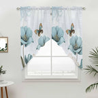 Blue Tulips Swag Valances for Windows, Watercolor Flowers Butterfly Spring Farmhouse Blue Rod Pocket Kitchen Curtains Valance, Kitchen Window Curtains Swag for Cafe Living Room, 2 Panels, 36x45 inch